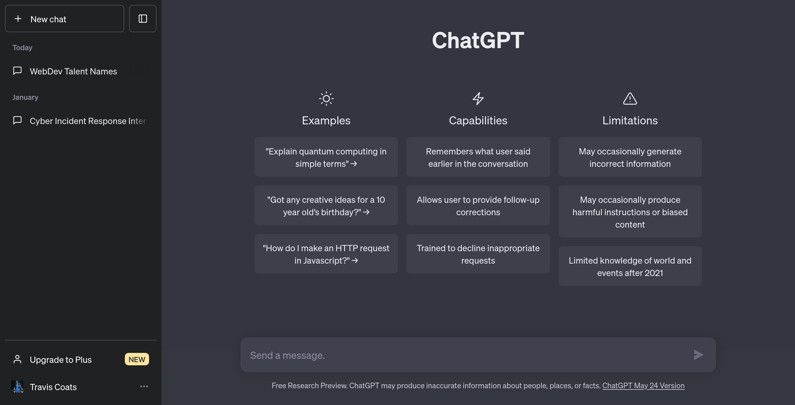 ChatGPT Dashboard Screenshot