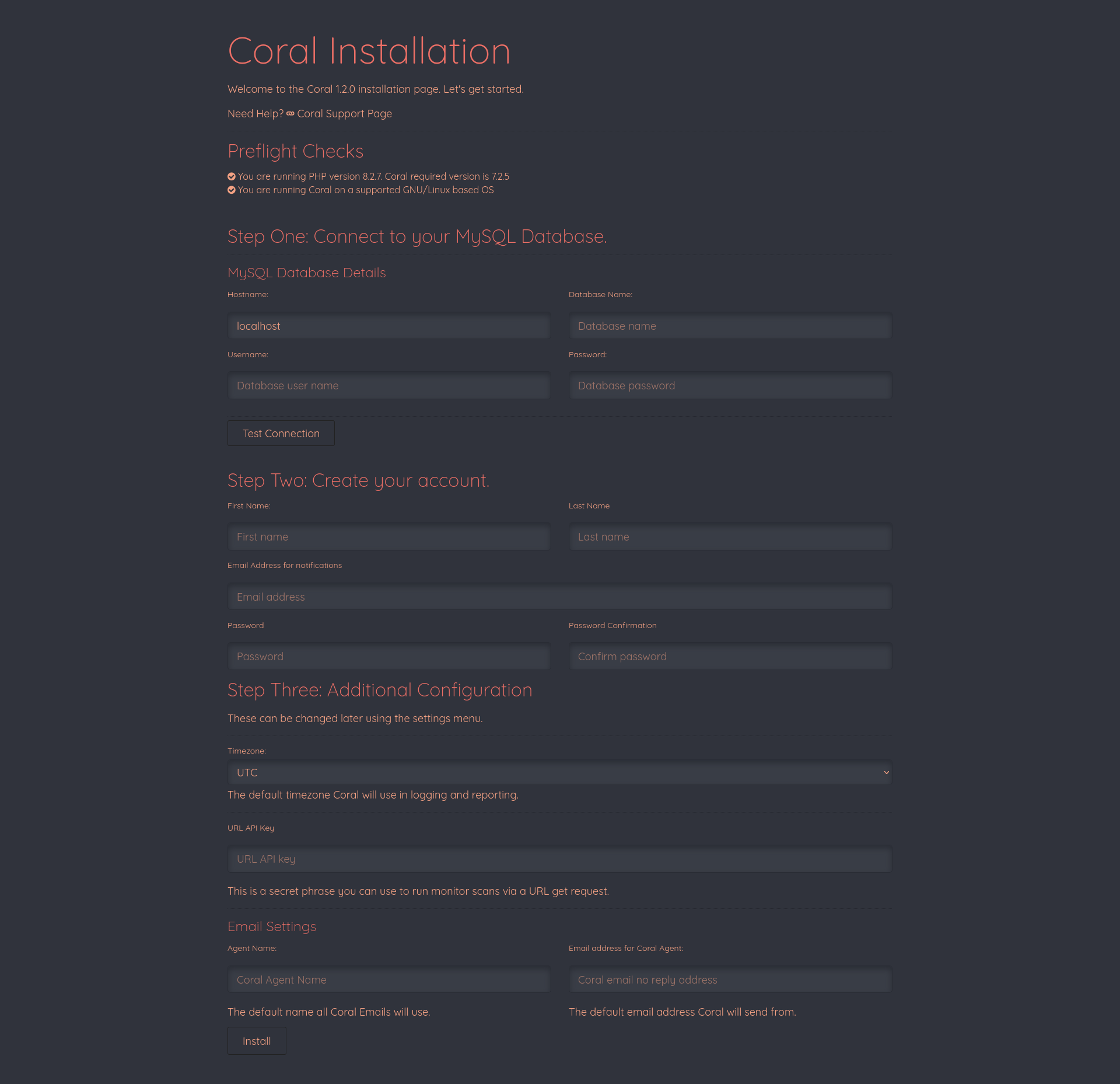 “Coral installation page”