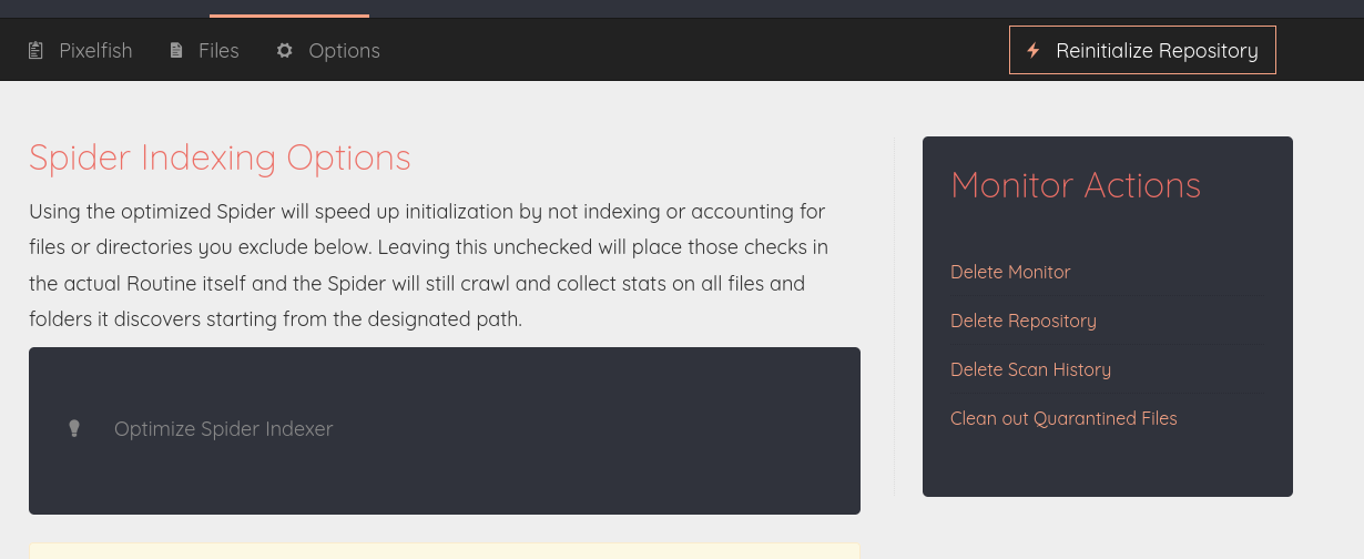 Coral monitor options page