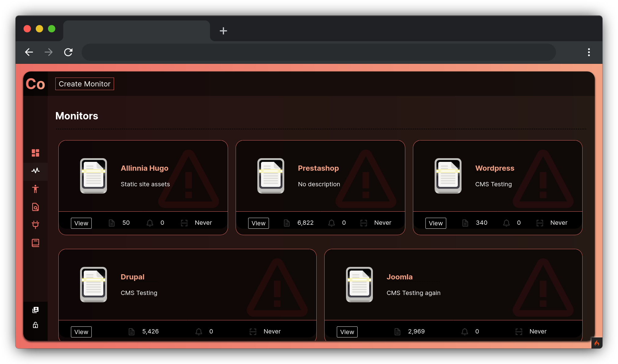 Coral Monitors Overview Screenshot