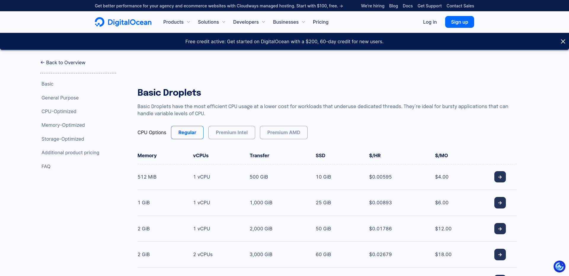 Digital Ocean Basic Droplet Pricing