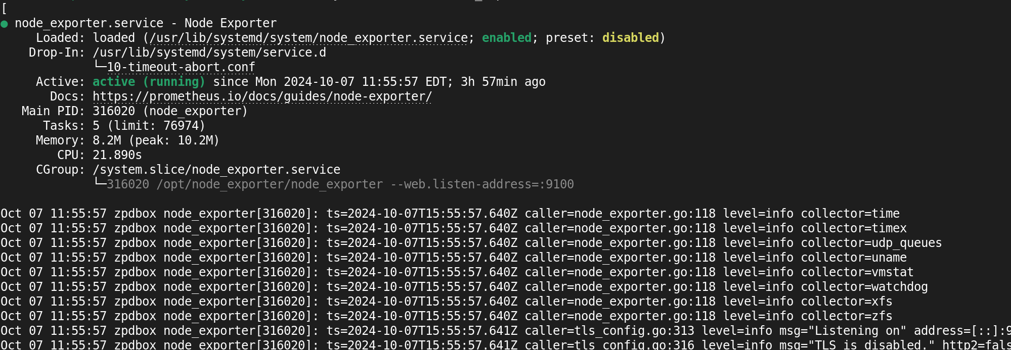 Node Exporter Status Output